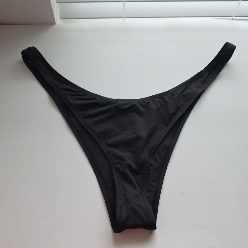 SKIMS Recycled Swim Micro Tanga Black High-Cut Bikini Bottom 4X G164
